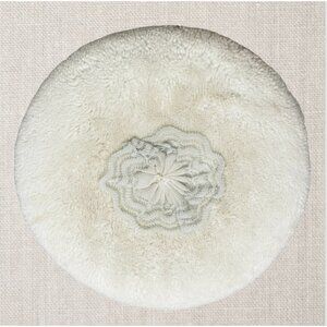 Vintage 1960s Powder Puff Makeup Applicator White Blue Lace 5” Mid Century